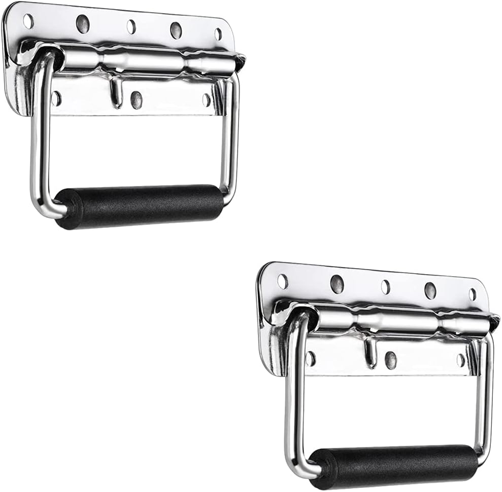 Windfromort Chest Handle, 2 Pieces Stainless Steel Pull Handle, Folding Spring Handle, Wooden Box Handle Furniture Tool Box (140 mm x 40 mm)