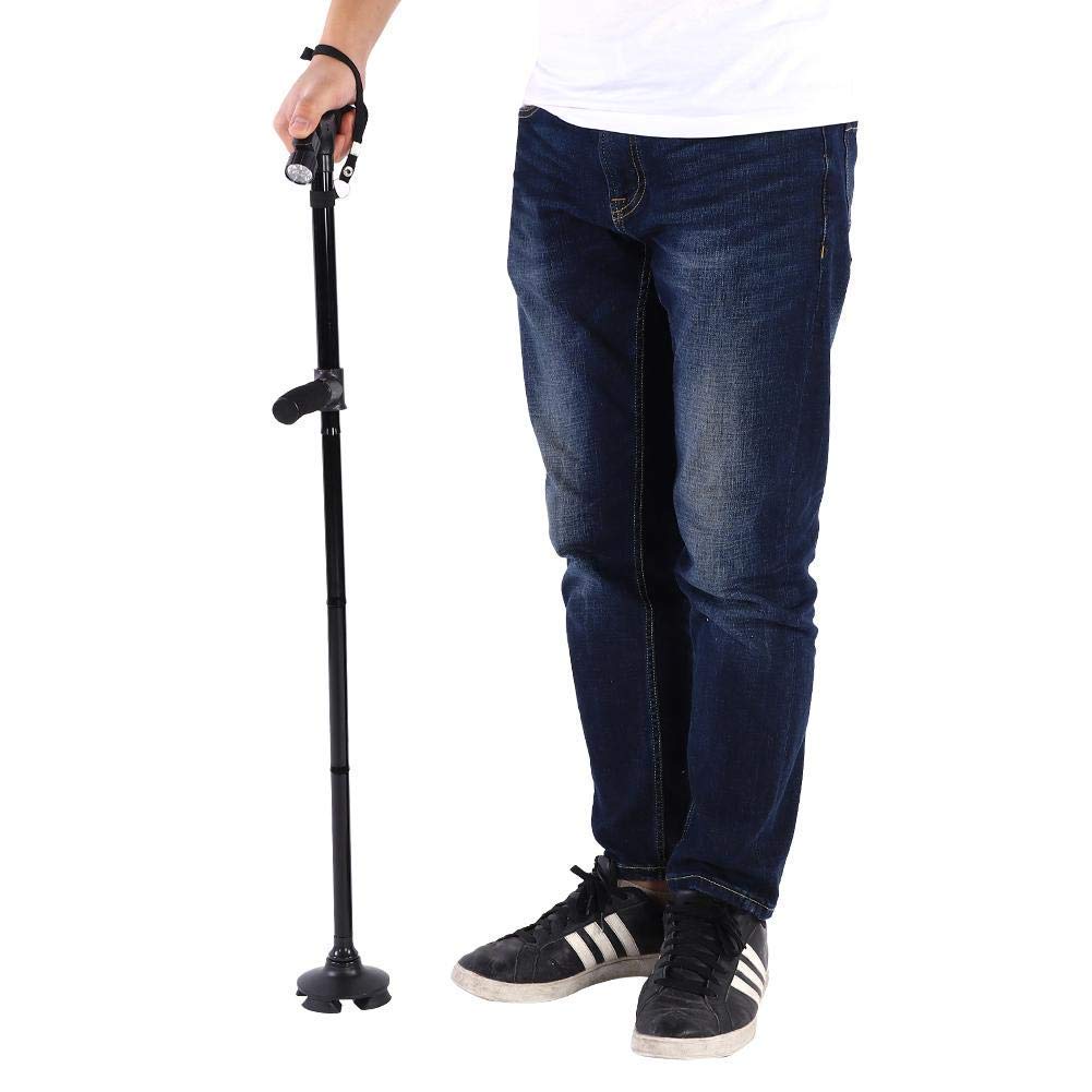 MRKU Bastón Ajustable para Caminar, bastón con luz LED y Base de 4 Puntas, bastón portátil liviano para Hombres