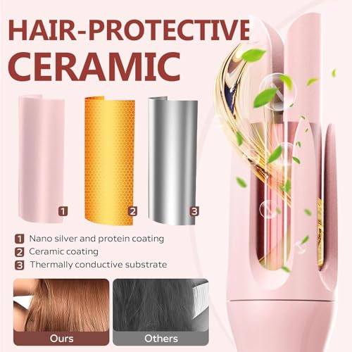 Image of Auto Hair Curler, Automatic Curling Iron Wand with 4 Temperatures & 3 Timers & LCD Display (Light Pink)