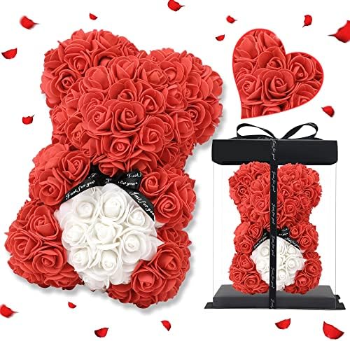 Mothers Day Rose Bear Mom Gifts For Women Girlfriend Mothers Gifts For Mom Gift Birthday Gifts For Her Rose Teddy Bear Fake Rose Artificial Rose Flower Anniversary Birthday Flower Delivery Gifts (Red)