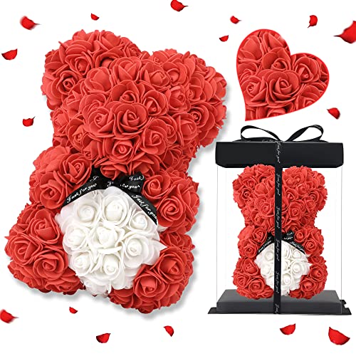 Mothers Day Rose Bear Mom Gifts For Women Girlfriend Mothers Gifts For Mom Gift Birthday Gifts For Her Rose Teddy Bear Fake Rose Artificial Rose Flower Anniversary Birthday Flower Delivery Gifts (Red) #TOP1