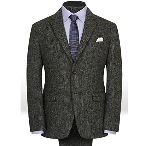 Premium Men Grey Herringbone Tweed 2 Pieces Notch Lapel Two Button Tuxedo Suit Blazer&Pants2