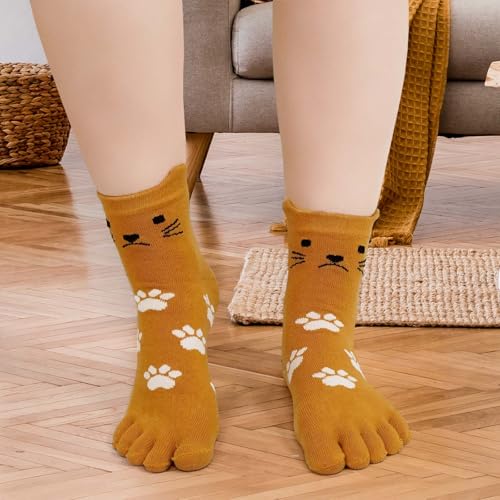 Image of ZAKASA Womens Toe Socks Funny Cat Dog Print Cotton Five Finger Socks Novelty Athletic Running Crew Ankle Socks Size 6-9