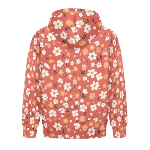 KLL Floral Pattern Cute Simple Flowers Vermilion Boys Girls Sweatshirts Casual Athletic Hoodie Kangaroo Pocket2