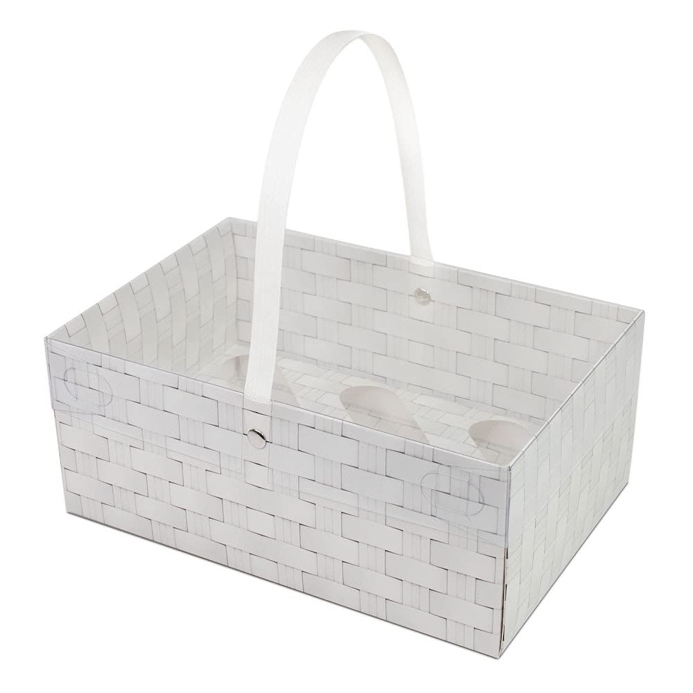 Clearance White Holds 6 - Wicker Design Cupcake Box With Handle
