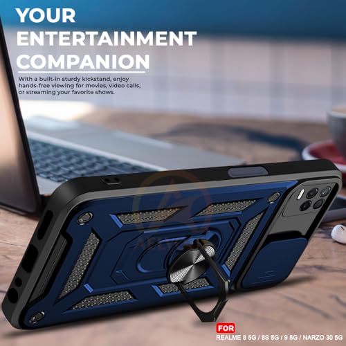 Image of Armor Bumper Back Cover Case for Realme 8 5G / 8s 5G / Narzo 30 5G Rotating Camera Cover, Ring Holder & Kickstand | Heavy Duty & 360 Degree Protection Back Cover (Blue)