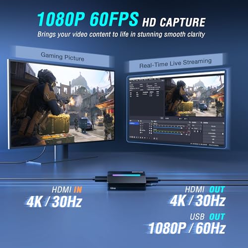 Image of Fifine AmpliGame Video Capture Card, HD 1080 60fps for Audio Video, Gaming, Live Streaming, 4K HDMI to USB Capture Card Compatible with PS4 /Windows /Mac OS /Switch /Xbox-V3 | 1080p 60fps capture, 4K 30fps, Flowing RGB Lighting, 3.5mm audio input, for PS5, PS4, Switch, Xbox, Windows, macOS