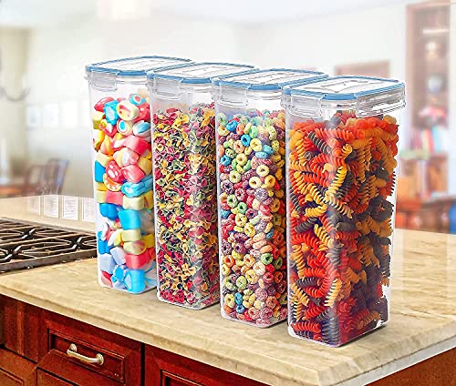Image of Kitchen Storage Container Set of 5pc Food Safe & BPA Free Plastic Kitchen Containers and Jars 500ml Cereal Dispensers Airtight Fridge Container with Leakproof Lid (2.1L, Rectangular, Transparent)