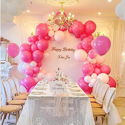 Image of 412pcs Hot Pink Balloon Garland Arch Kit 18 12 10 5 Inch Different Sizes Matte Latex Balloons for Valentine's Day Baby Shower Birthday Wedding Princess Theme Party Decoration
