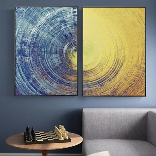 Peinture pour salon moderne avec cercles abstraits bleus et jaunes 20x30 cm
