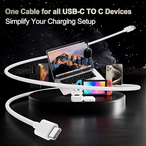 Image of iPhone 15 USB C Charger Cable,Fast Charge Type C To Type C Charging Nylon Braided Cord Wire For Apple15 /15 Plus /15 Pro Max,iPad Pro,Macbook,Samsung S24 Ultra /S23 Ultra /S22 /S23 Fe 5G,White-Grey