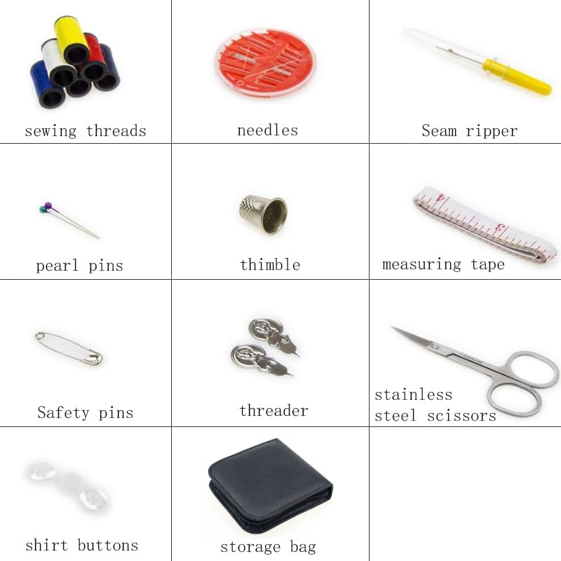 Miniatura 6 de Kit de costura de viaje de 14 hilos, fácil de usar, kit de aguja e hilo con suministros y accesorios de costura, kit básico de costura de viaje,