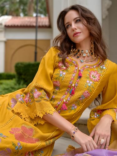 Image of INDO ERA Women's Pure Silk Kurta and Pant with Dupatta Set