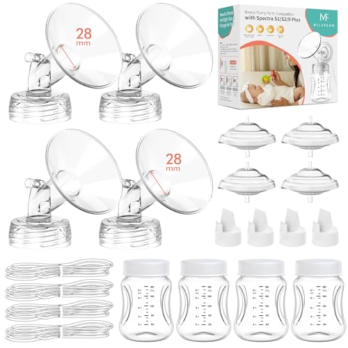 Pump Parts 4PCS Replacement Kit for Spectra S1/S2/S9 Plus/Synergy Gold Includes 28mm Flanges Duckbill Valves Backflow Protectors Tubes & Bottles (Not Original Accessories)