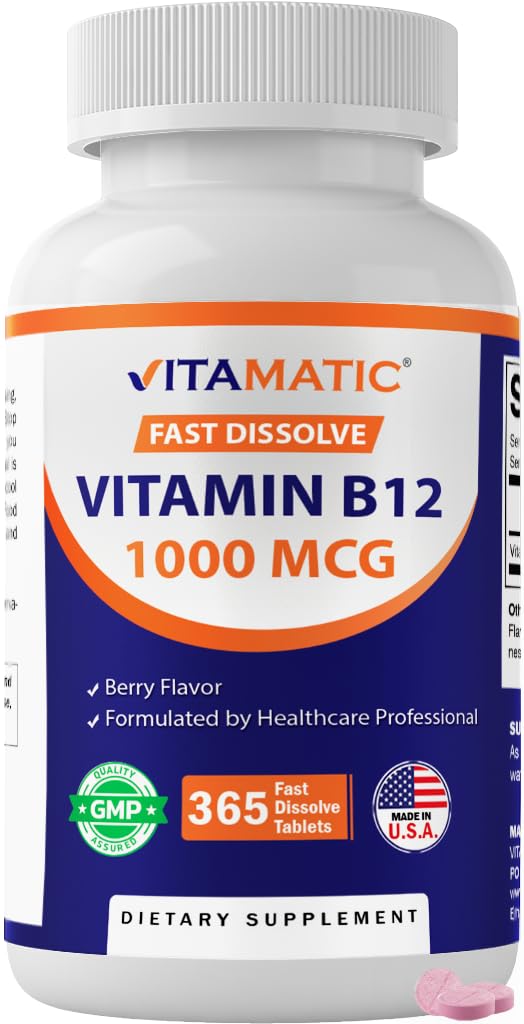 Vitamatic Vitamin B12 1000 mcg, 365 Fast Dissolve Tablets, Made in USA 1 Bottle