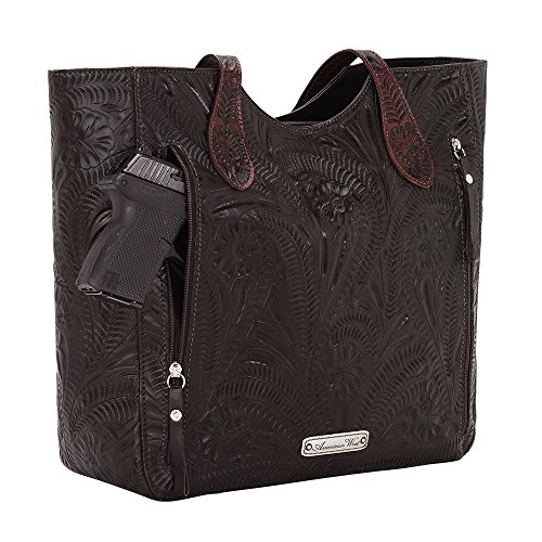 American West bolso tote grande de cuero con cierre y bolsillo oculto miniatura 3
