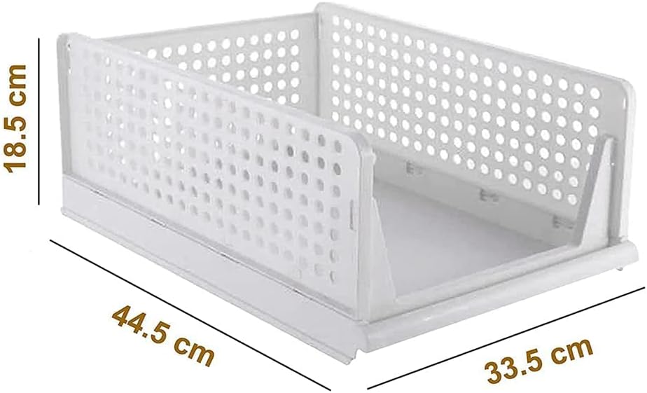 Folding Wardrobe Organizer Plastic Stackable Clothe Closet Self Storage Container, Rectangular Cupboard for Kitchen, Home and Bathroom (White) (Pack of 4 (Large White))