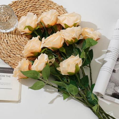 12 rosas artificiales de seda, tallo largo y falso, ramo de boda realista, para casa, cumpleaños, fiesta, arreglo