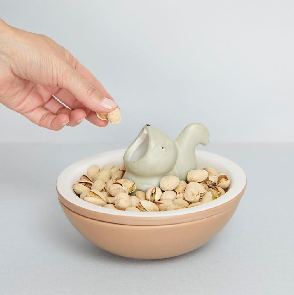 Balvi Hungry Squirrel Snack Bowl – 2-in-1 Ceramic Serving Dish with Inner Compartment for Nut Shells and Olive Pits – Dishwasher Safe –Bol de Aperitivos Ardilla Hambrienta