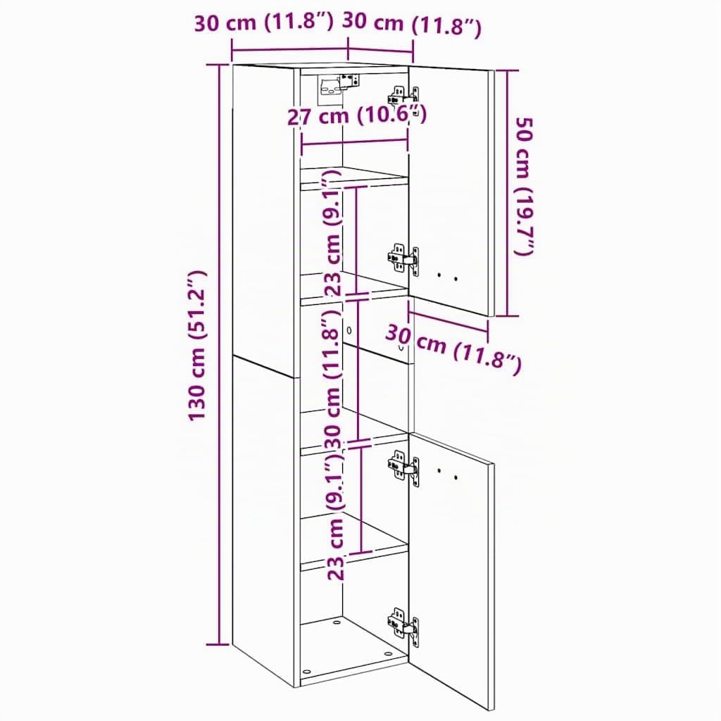 vidaXL Armario de Baño Mueble Aseo Tocador Almacenamiento Maquillaje Decorativo Pared Familia Hogar Casa Madera Contrachapada Gris Sonoma