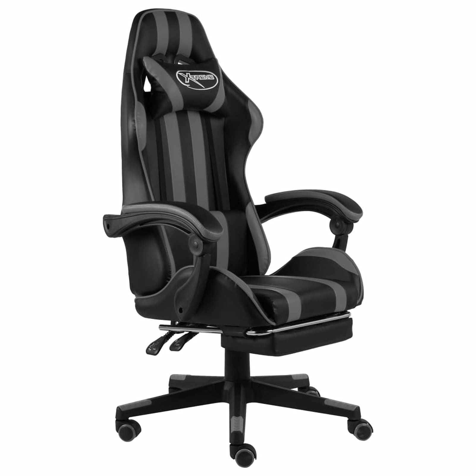 Tidyard Sedia da Gaming,Sedia da Gioco,Sedia Gaming Ergonomica,Sedia Gamer,Sedia Gaming da Ufficio,Poltrona Ufficio con Schienale,con Poggiapiedi & Poggiatesta,Sedia in Similpelle Nero e Grigio