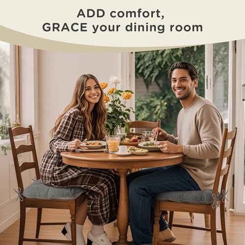 Image of AddGrace Dining Chair Cushions Set of 2 Non-Slip Bottom Kitchen Chair Pads with Ties for Indoor Kitchen Furniture Comfy Soft Seat Cushions for Dining Room 18 x 16 x 3inch Cream