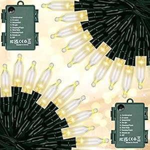 LITOHOM Battery Christmas Lights Outdoor, Warm White 2 Pack 50 LED 16FT Christmas Tree Lights, IP65 Waterproof, 8…