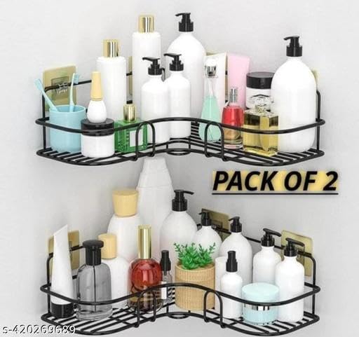 (Pack of 2) Multipurpose Self-Adhesive Kitchen Bathroom Corner Rack and Stands Mounted with Strong Magic Sticker Durable Hook Home Essentials/LCORNER/Bathroom Corner 2PIS 2