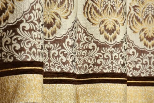 Image of Exporthub Set of 2 Pc Heavy Quality Premium Curtains Flowers Patch Design Brown Color Window Curtains - Window - 6 feet (EHSPR959 64)