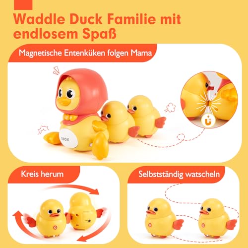 hahaland 3 in1 Entlein,Baby Spielzeug ab 6 8 9 12 Monate mit Licht und Musik,Geschenke für Kinder ab 1 Jahr Jungen Mädchen,Musikalische Spielzeuge,Tummy Time Crawling Toy