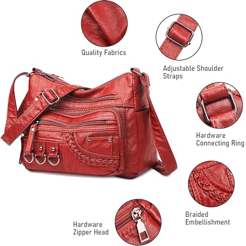 Image of WITERY Crossboby Bag for Women - Soft PU Leather Multi-Pocket Shoulder Bag Handbag with Adjustable Strap