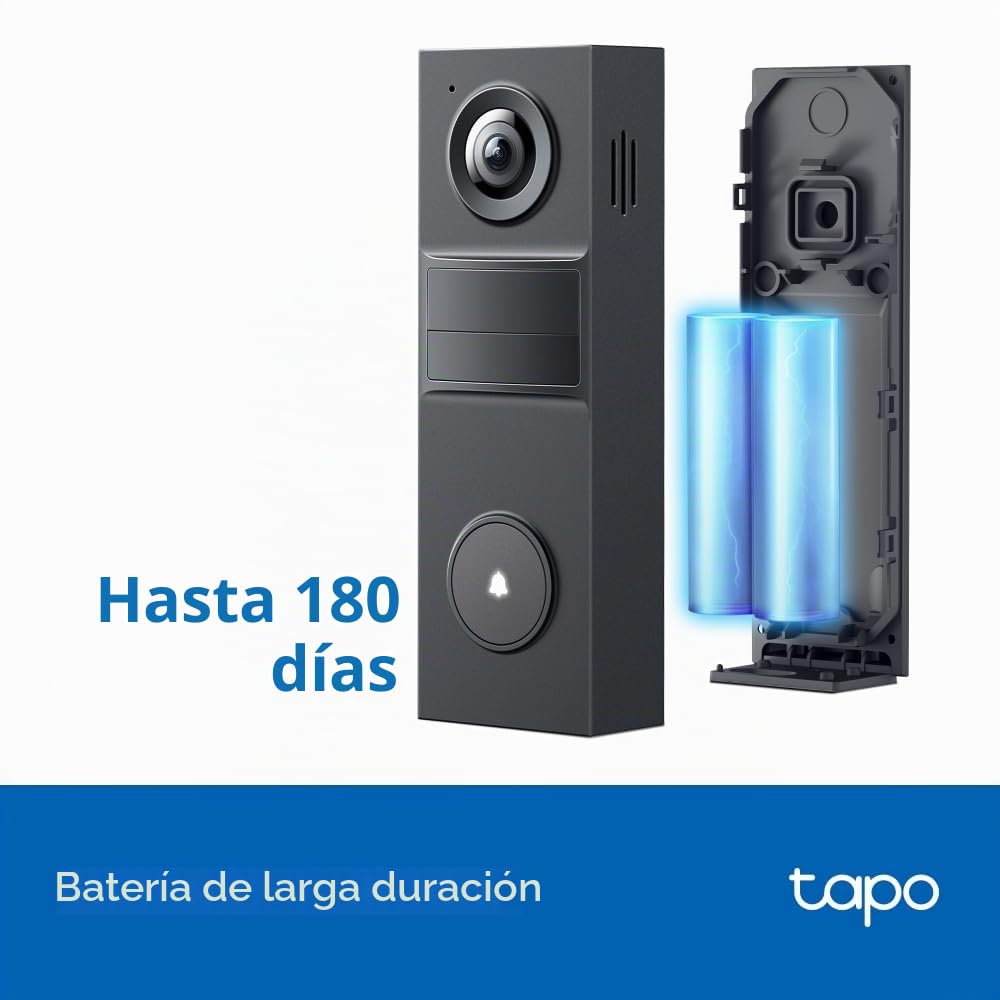 Tapo D205 Videoportero 2K 3 MP, Campo de visión 160°, detección AI, IP54, Llamada al Timbre, Alta duración de la batería de 5200 mAh, Carga rápida, Puerto USB-C, Compatible con Panel Solar