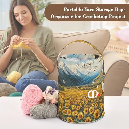 Image of Tatenale Crochet Bag Yarn Bag Knitting Project Bag with Pockets and Handle Portable Yarn Storage Organizer Tangle Free 8.3x11 InchSunflowers Eagles and Mountain40