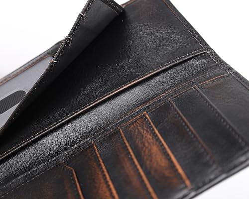 DK86 USA Flag Long Wallet For Men Full Grain Leather with Hand Burnished Rfid Blocking Rodeo Wallet Bifold Wallet American Flag Wallet4
