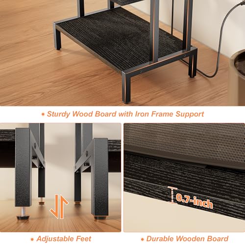 Aquzee Game Console Shelf, 4-Tier Video Gaming Consoles Stand with Outlet & RGB Light, Small Media Entertainment Center for Audio Stereo Storage Organizer Playroom Furniture, Stereo Stands and Racks 6