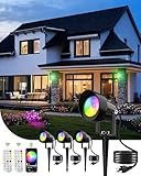 CORESLUX Christmas Smart Spot Lights Outdoor, Color Changing Warm White Landscape Lights with APP and Remote Control, Spotlight Waterproof for Garden Yard Patio Landscape, 4 Pack