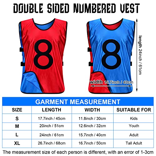 12 Pack Team Sports Pinnies Double Sided Reversible Practice Vest Pennies with Numbers Training Scrimmage Vest Soccer Bibs Numbered Practice Jersey for Adult Football Basketball Hockey L Size Red Blue - Image 3