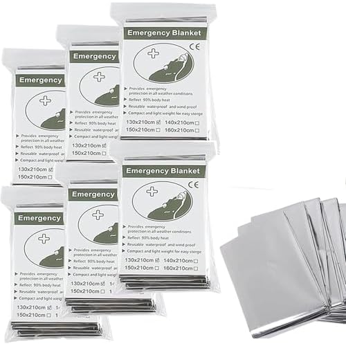 6 Pack Emergency Mylar Blankets,Emergency Survival Blanket Survival Gear & Camping Supplies,Insulating Reflective Foil Survival Blankets for Camping, Hiking, and Outdoor Rescue Kits