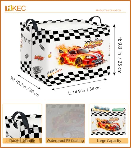 Image of Rectangle Storage Basket with Handles for Kids,Cute Organizer Toy Bin,Gift Basket for Boys and Girls,Room Decor(Race Car)