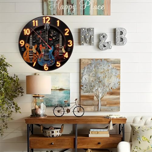 Reloj de pared guitarra vintage madera 10 pulgadas miniatura 5