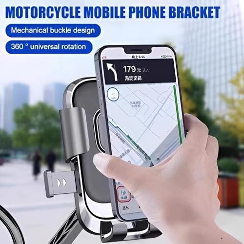 Image of LikeStar Mirror Mount Scooty Mobile Holder - 360 Rotation, One-Touch Lock, Anti-Vibration, Shockproof & Secure Grip Phone Mount for All Smartphones - Perfect for Riders & Delivery Use