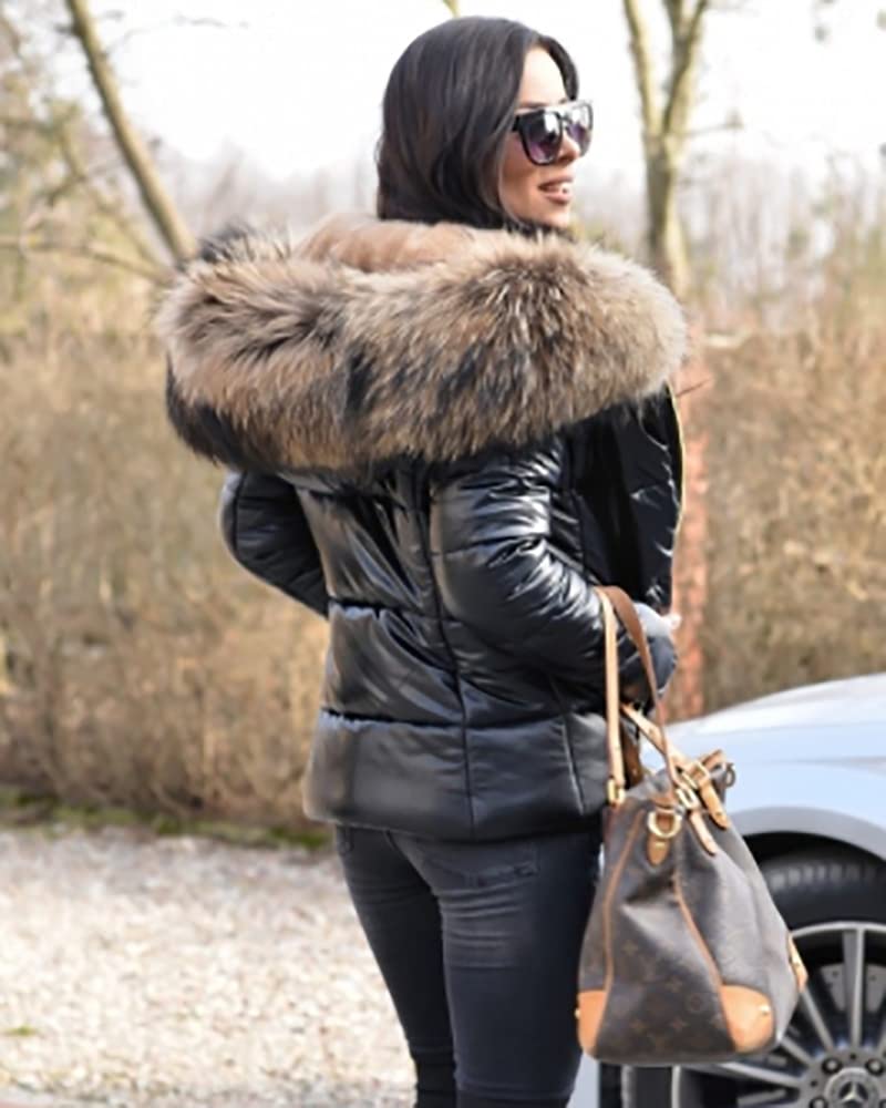 Cappotto Spesso Invernale da Donna Piumino Corto Leggero Parka Trapuntato con Cappuccio di Pelliccia