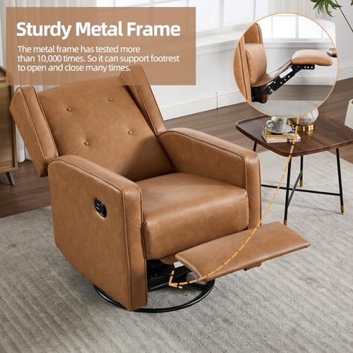 Image of CANMOV Swivel Rocker Recliner Chair Set of 2, Nursery Glider Chair, Nursery Rocking Chairs, Manual Reclining Chair, Brown