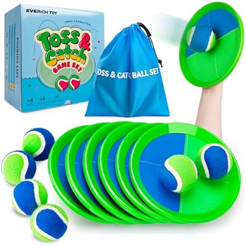 EVERICH Upgraded Toss and Catch Ball Game Set - Indoor and Outdoor Games for Kids 3-12, Beach Sand Pool Water Toy Includes 6 Paddles 6 Sticky Balls, Great Birthday Easter Gifts for Boys Girls Cover