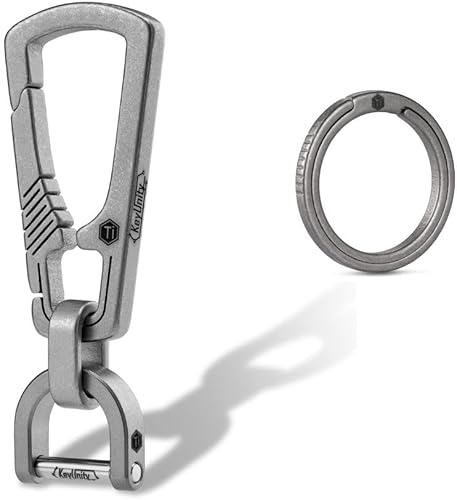 KeyUnity KM16SW Titanium EDC Carabiner Keychain Clip with D Ring & KA15 Swivel Ring Bundle
