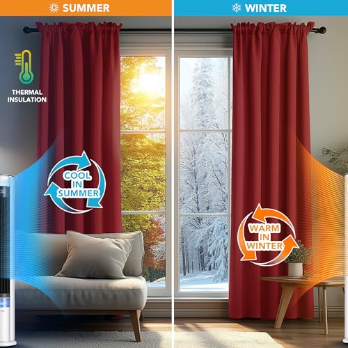 Image of Deconovo Blackout Curtain Room Darkening Thermal Insulated Curtains Rod Pocket Window Curtain for Bedroom Red 38 x 54 Inch 2 Panels