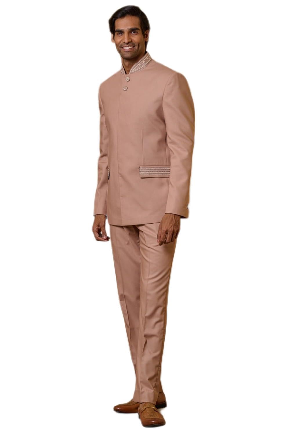 tasva Peach Classic Bandhgala With Embroidery For Men-picture-10