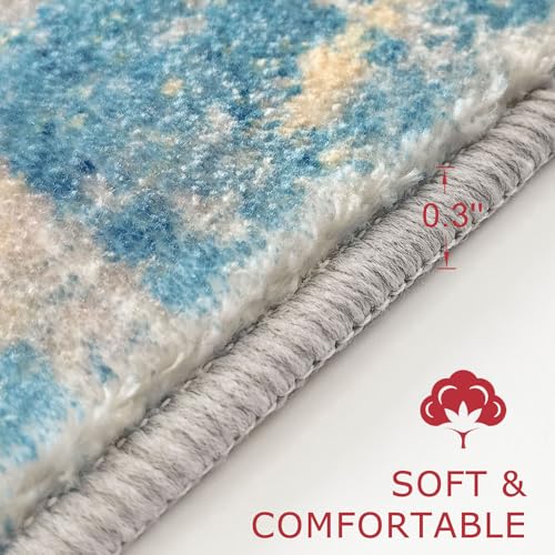 KOZYFLY Small Area Rug 2x3 Rug Entryway Rugs Indoor Non-Slip Modern Abstract Machine Washable Rug, Kitchen Mats for Floor Front Door Rug Low Pile Small Carpet Floor Mats, Turquoise/Beige/Grey/Yellow