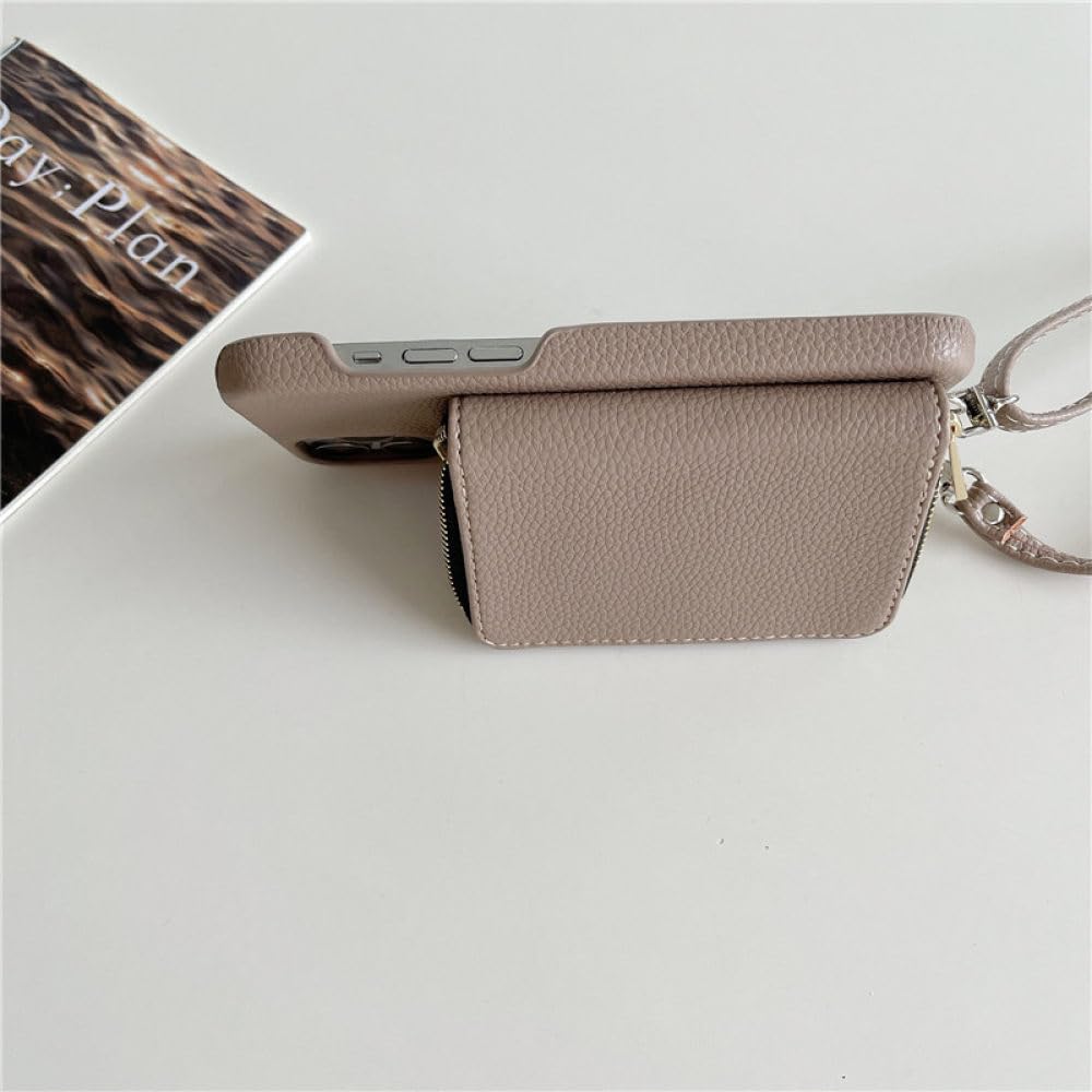 Funda para teléfono con correa para el hombro y billetera con cremallera para iPhone 15 15Pro Max 14 Plus 13 Pro 12 11 Funda trasera con bolsillo para tarjeta con cordón de cuero PU, C, para iPhone 1