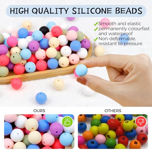 120PCS FIVEIZERO Silicone Beads, 15mm White Round Rubber Silicone Beads Bulk for Keychain Making, Bracelet Necklace DIY Crafts (White)3
